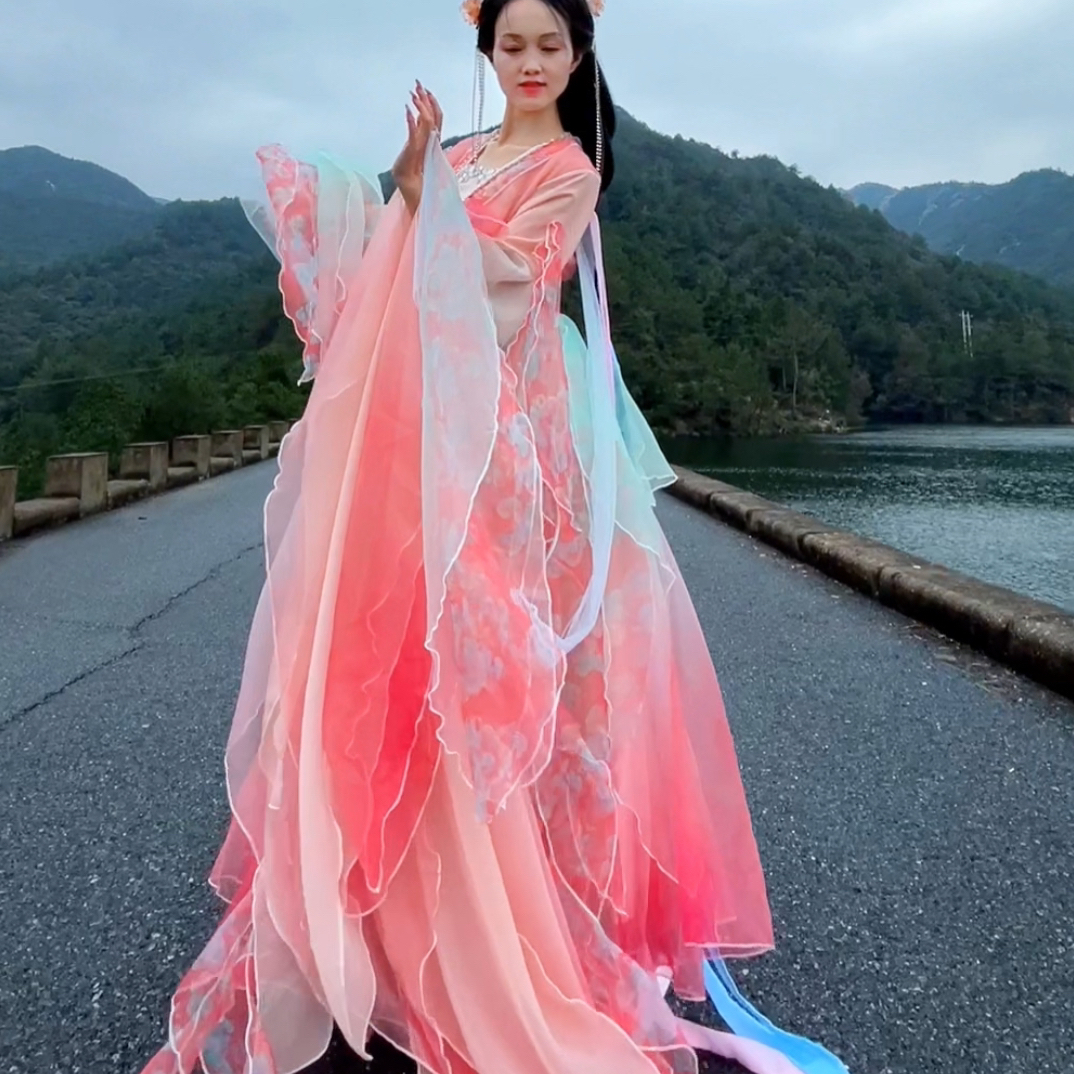 壁上观改良版锦鲤印花渐变仙气大袖古风影视服装