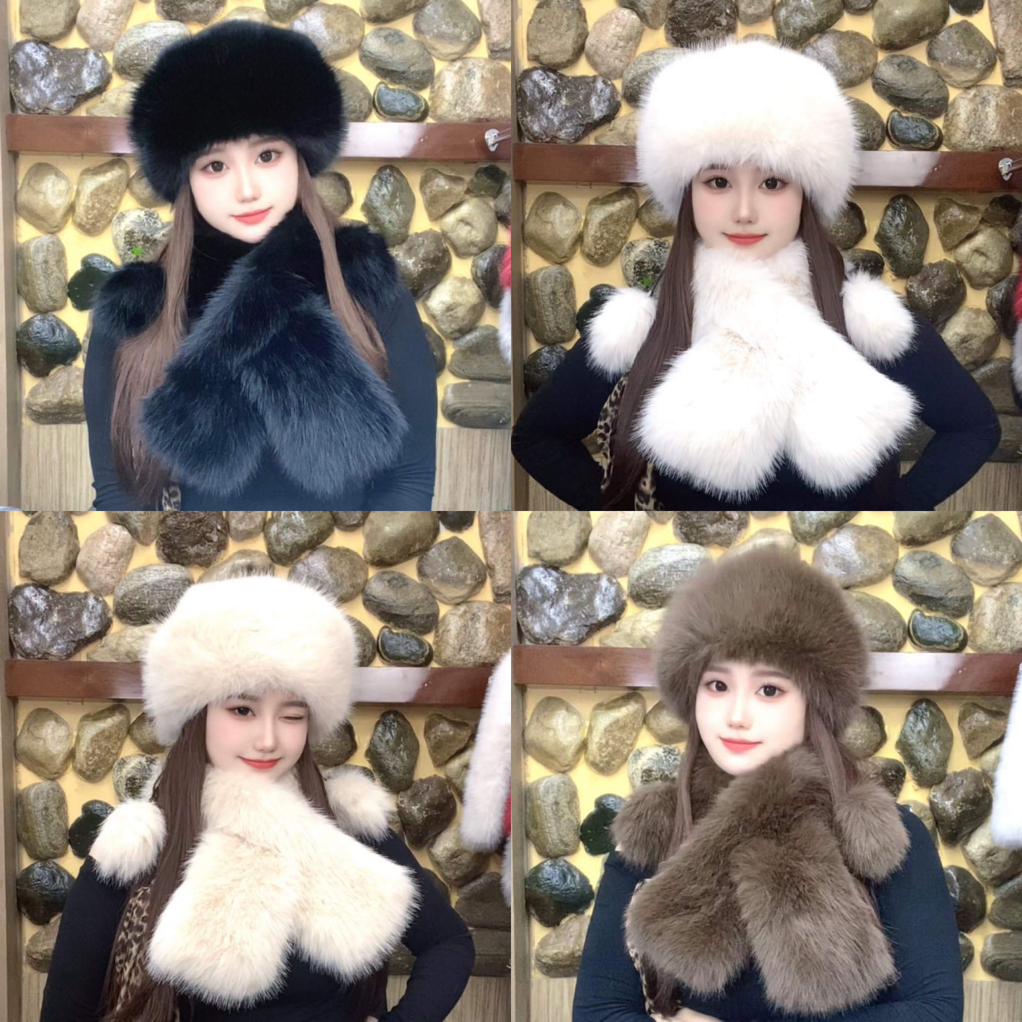 （帽子围巾一套）同色系网红时尚百搭女士加厚环保毛毛秋冬保暖韩版