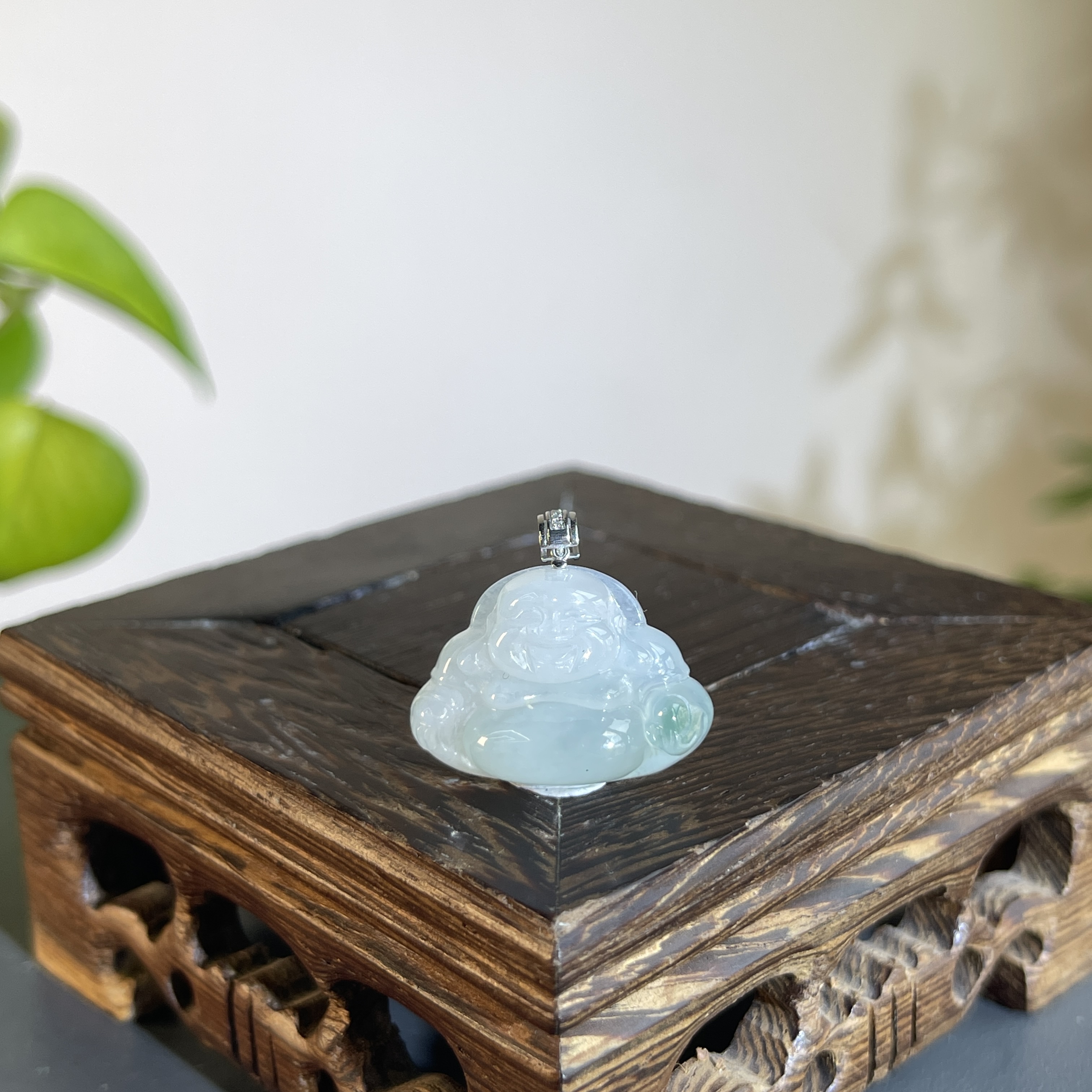 JXW16-63 天然翡翠缅甸A货 18K扣头佛公