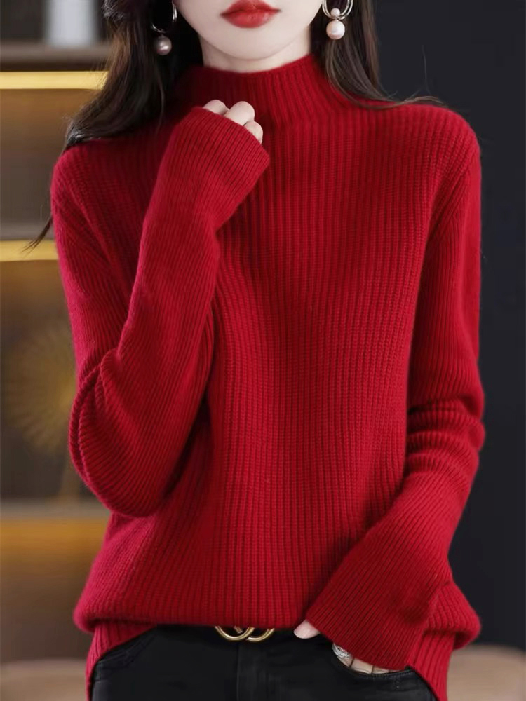 （新年必入）维多秋冬女半高领坑条显瘦针织毛衣