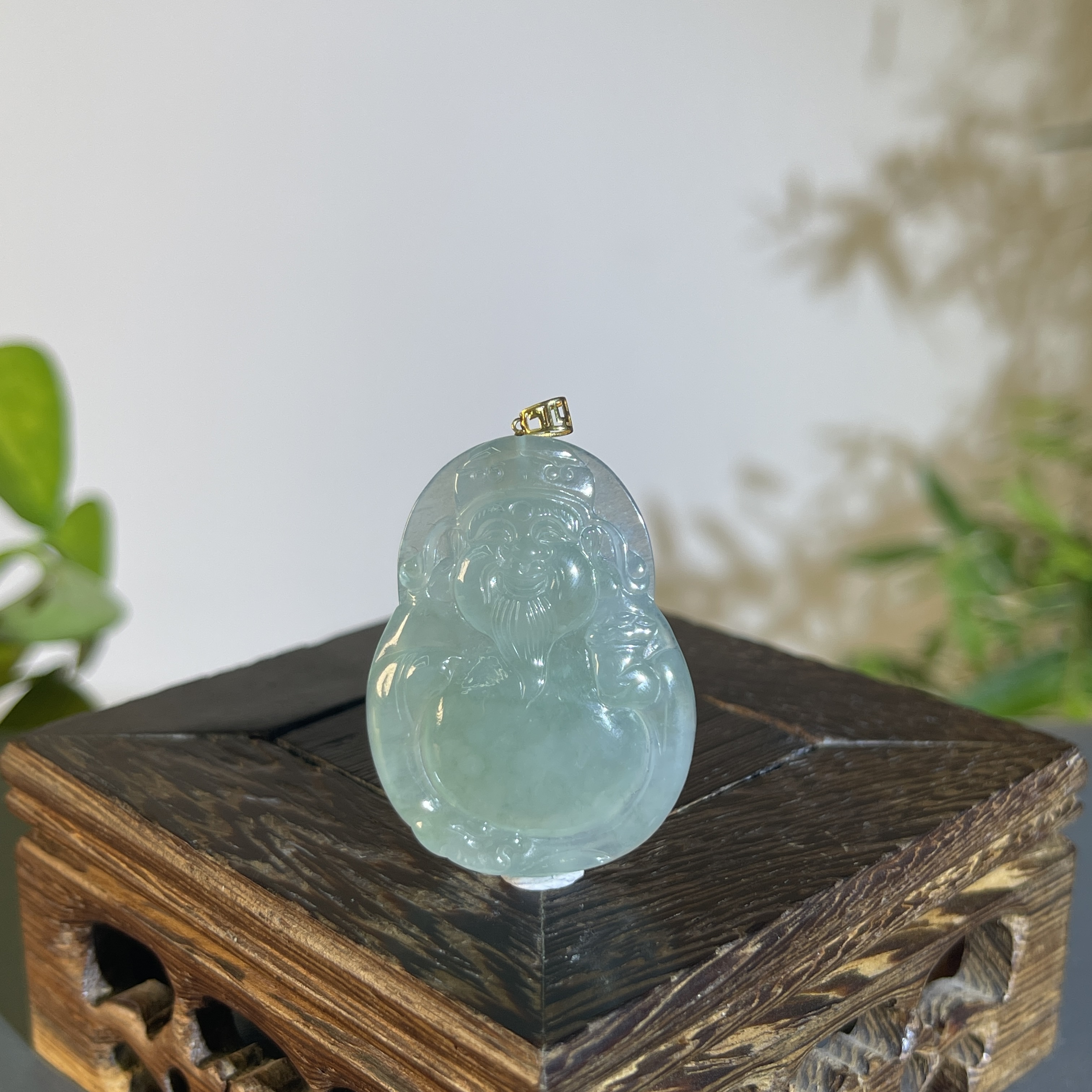 JCB14-183天然缅甸A货翡翠 18K金扣头财神