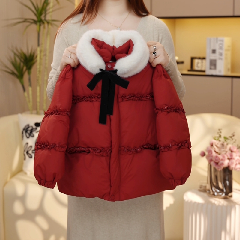 【糖宝魔豆】女童加厚冬装红色拜年服2025新款冬季保暖女孩棉服外套