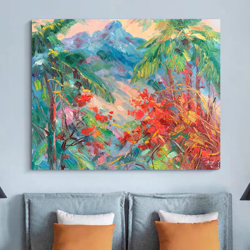 《热带山韵》50*60含内框，刘春建手绘油画装饰画，客厅背景墙挂画