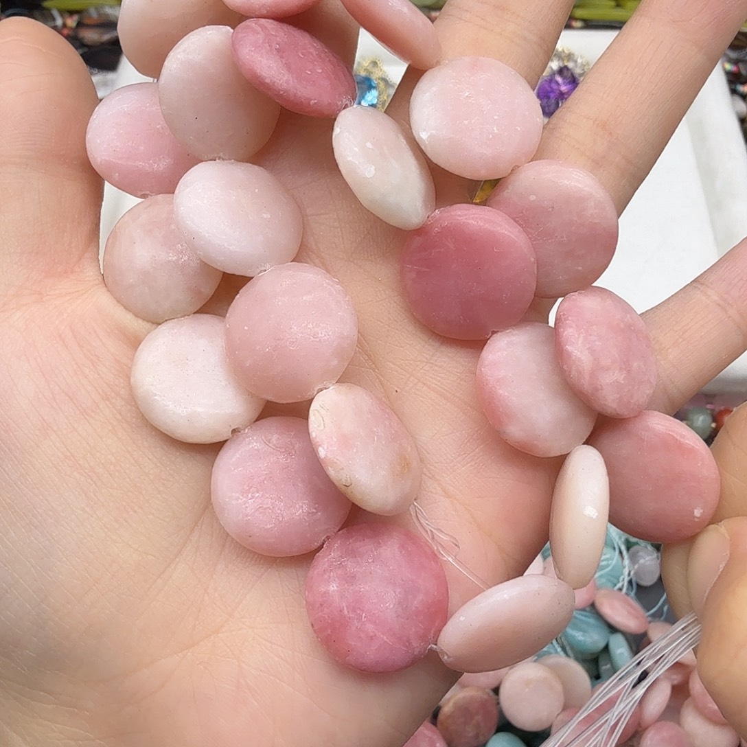 未镶嵌珠宝半成品水晶卡18粉澳宝圆饼一条