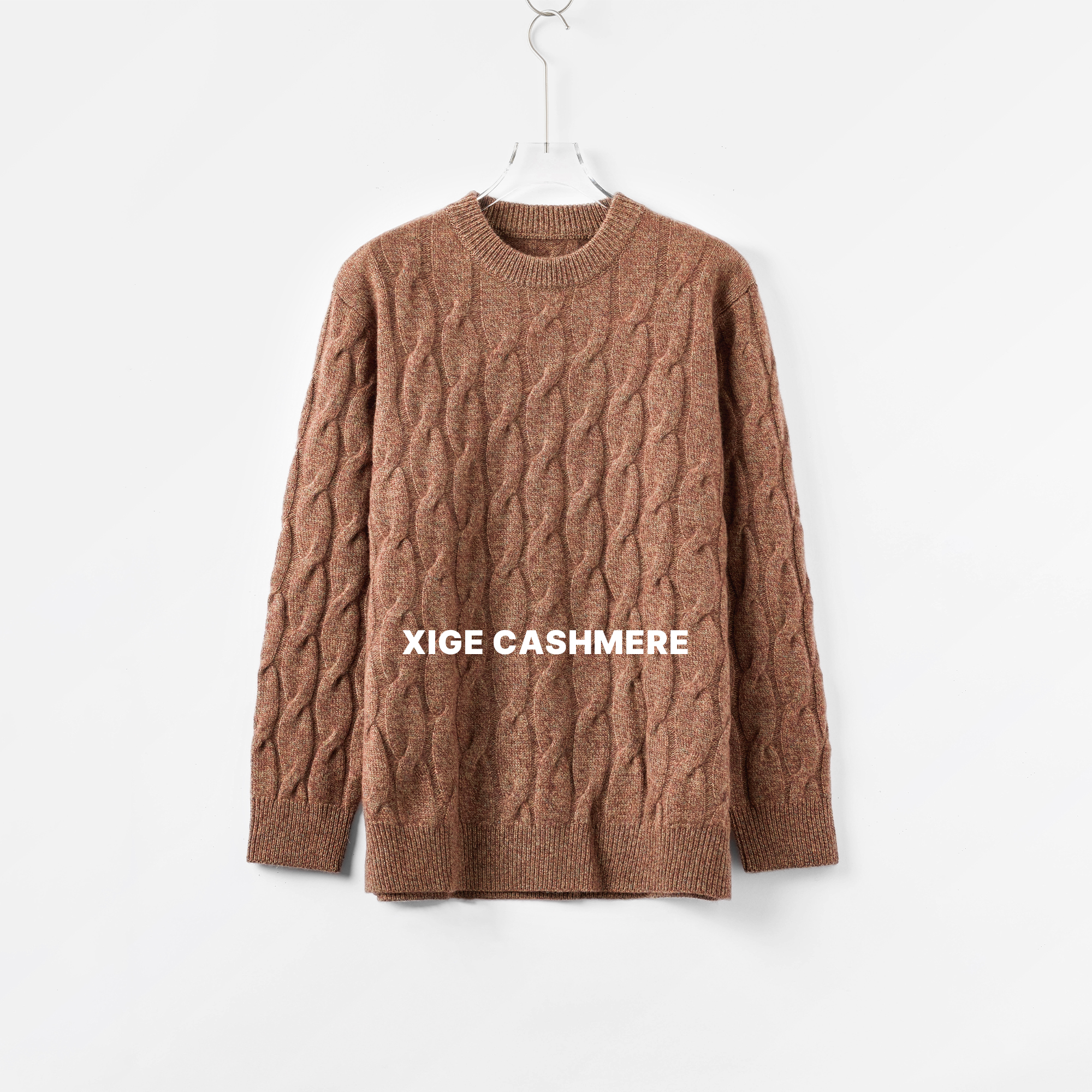 喜歌 100山羊绒男士秋冬圆领长袖绞花针织衫 8261