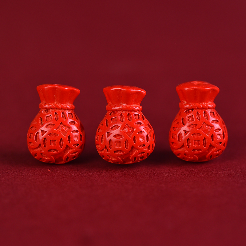 含辰砂工艺品D147红朱砂钱币福袋隔珠DIY手工编绳星月菩提文玩