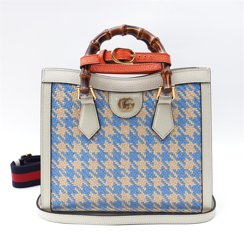 95新 GUCCI/古驰 蓝色竹节手提包T_ZY0000359932