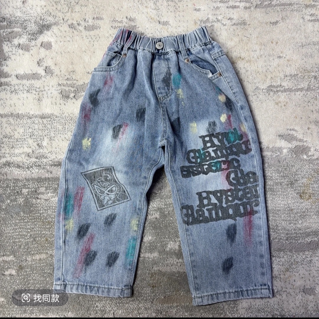 2079【手绘泼墨】时尚百搭休闲儿童牛仔裤