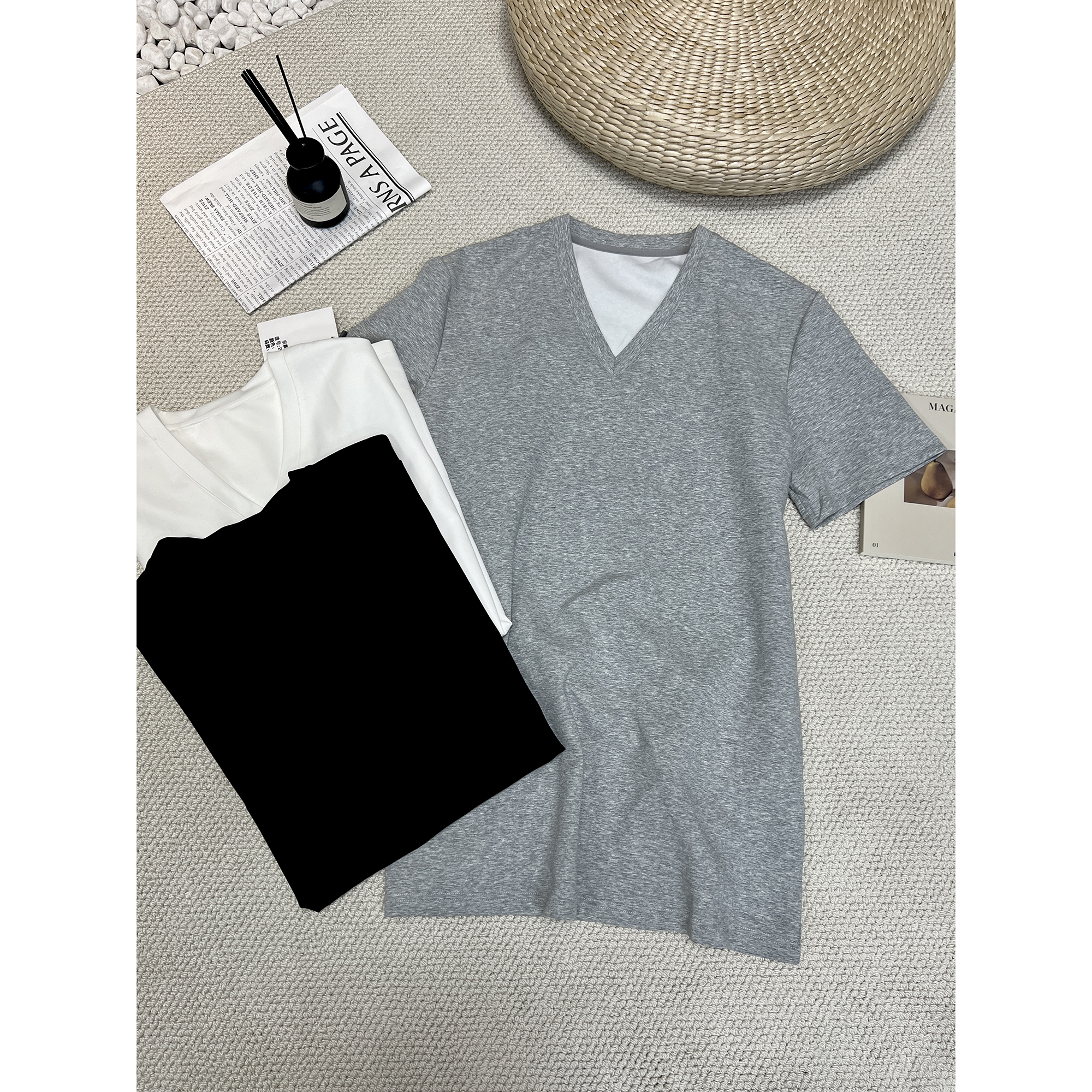 中长款V领大版短袖T恤24219