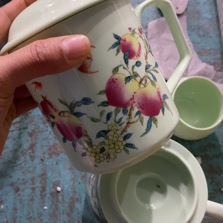 摆件陶绿稀土寿桃办公杯