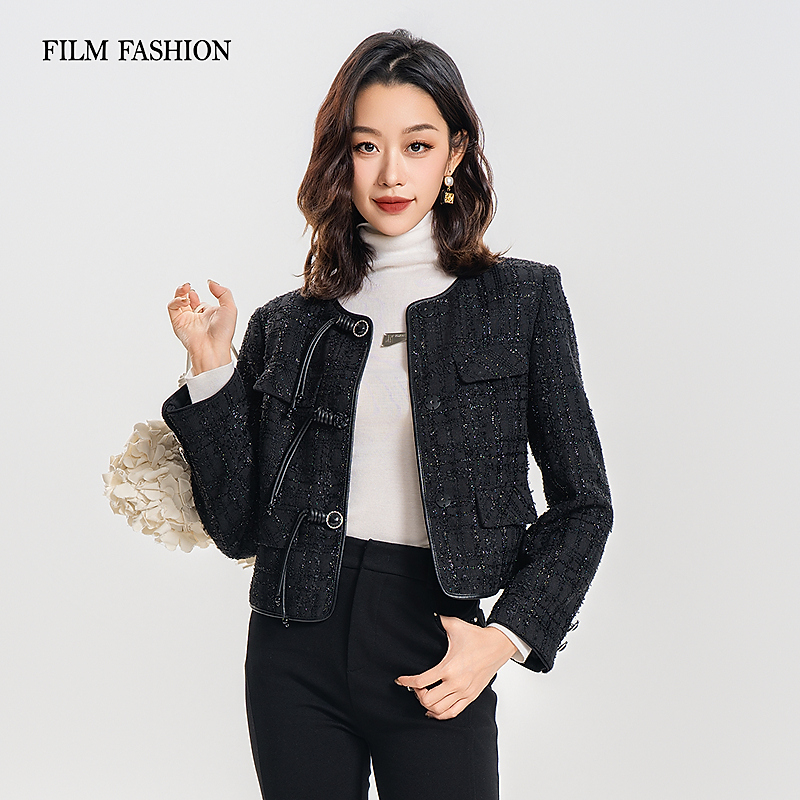 一电影一时装秋季新款短款黑色小香风外套气质休闲女 FFJG135326
