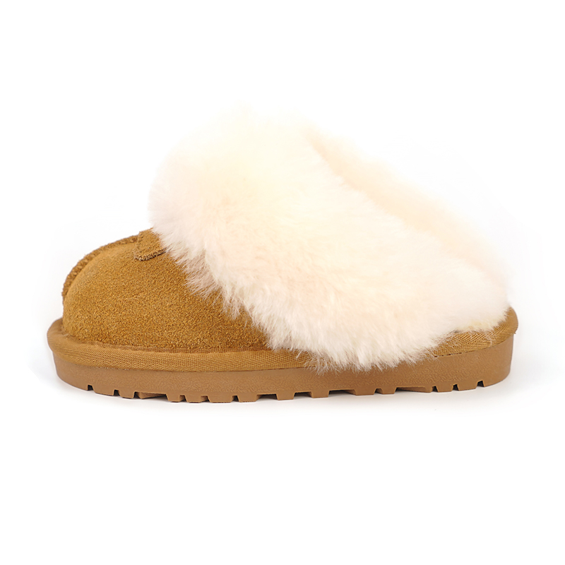 亲子款真牛皮圈口羊毛儿童拖鞋防滑舒适女款雪地靴冬季保暖