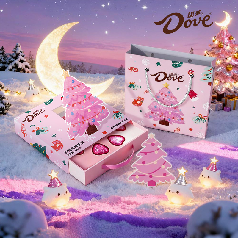 【圣诞限定】德芙Dove5.3g心形牛奶夹心巧克力圣诞星树礼盒yhj
