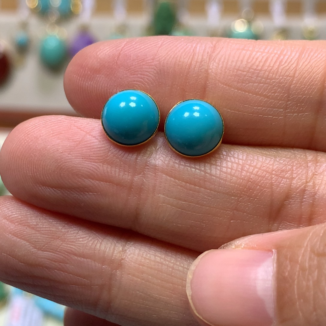 绿松石18K金镶嵌耳钉