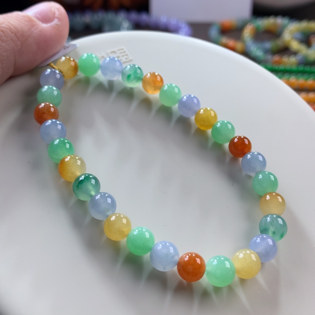 翡翠手链未镶嵌浓色糖果冰浓彩多宝手串 卡6.6