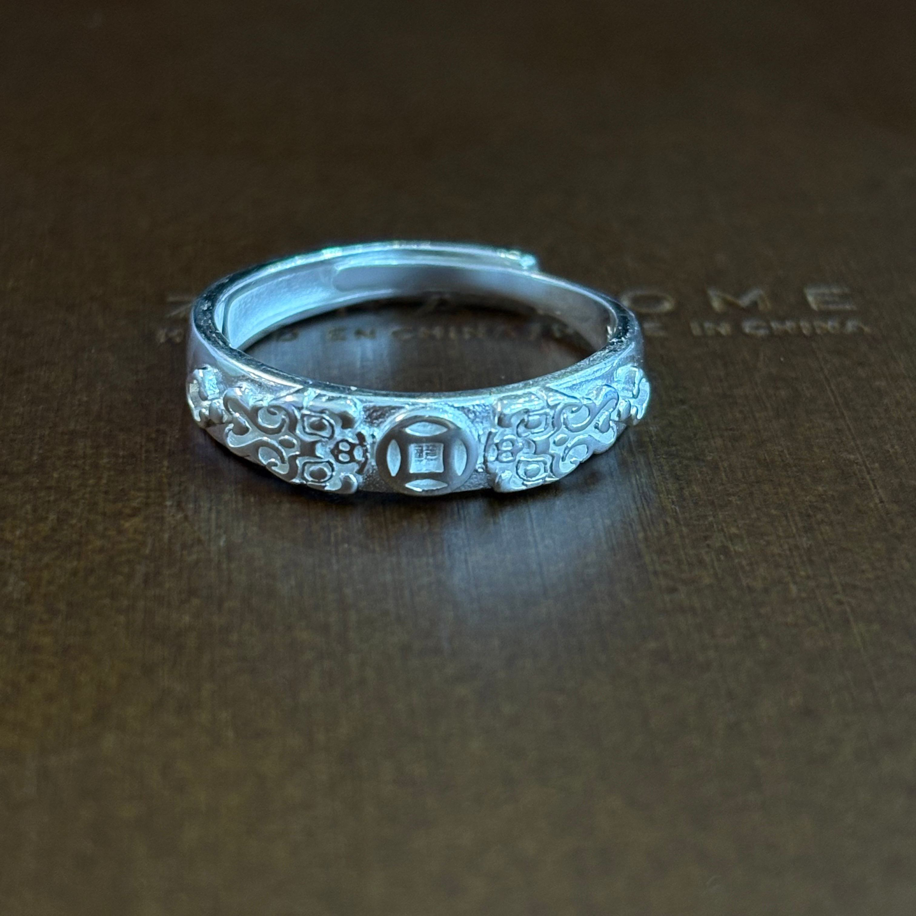 足银戒指 足银999貔貅情侣戒指开口复古小众设计银色银戒手工