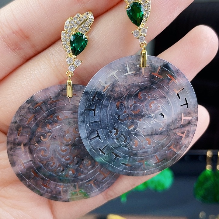 翡翠耳饰银S925镶嵌饰品