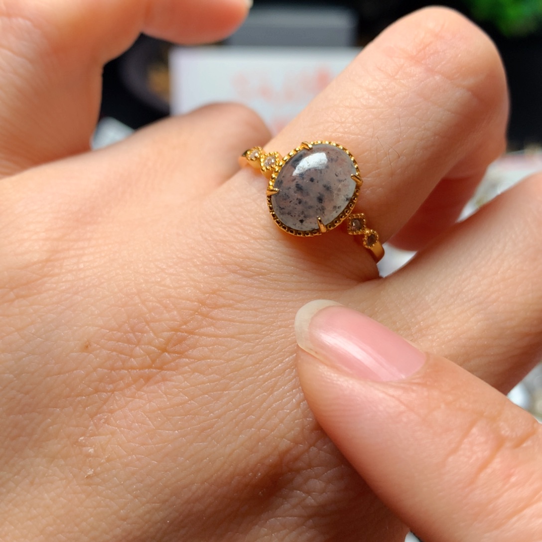 翡翠戒指银S925镶嵌天然翡翠戒指