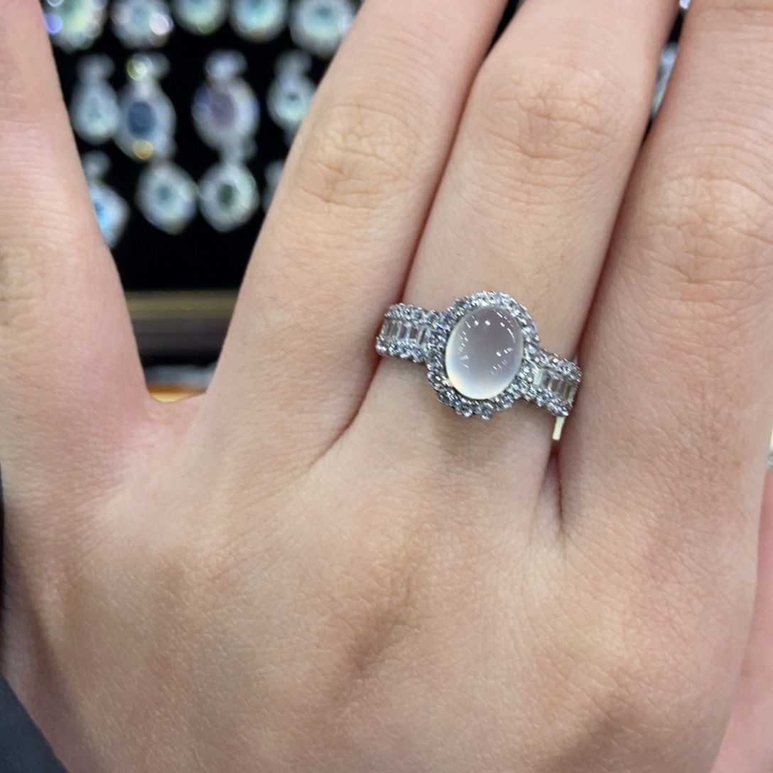 蛇纹石玉银S925镶嵌戒指