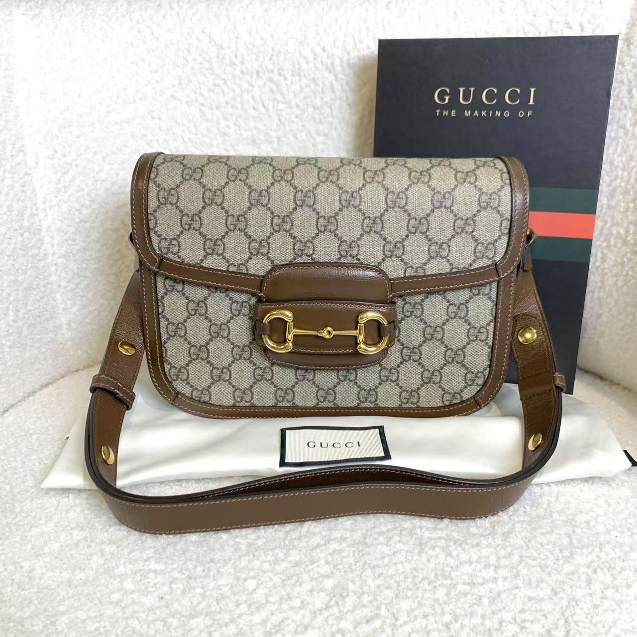 99新 GUCCI/古驰 壹臻/棕色老花1955 中号单肩包/16411010