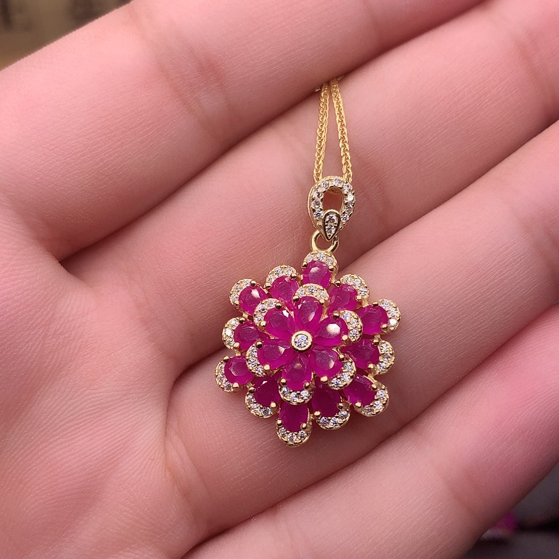 红宝石颈饰银S925镶嵌