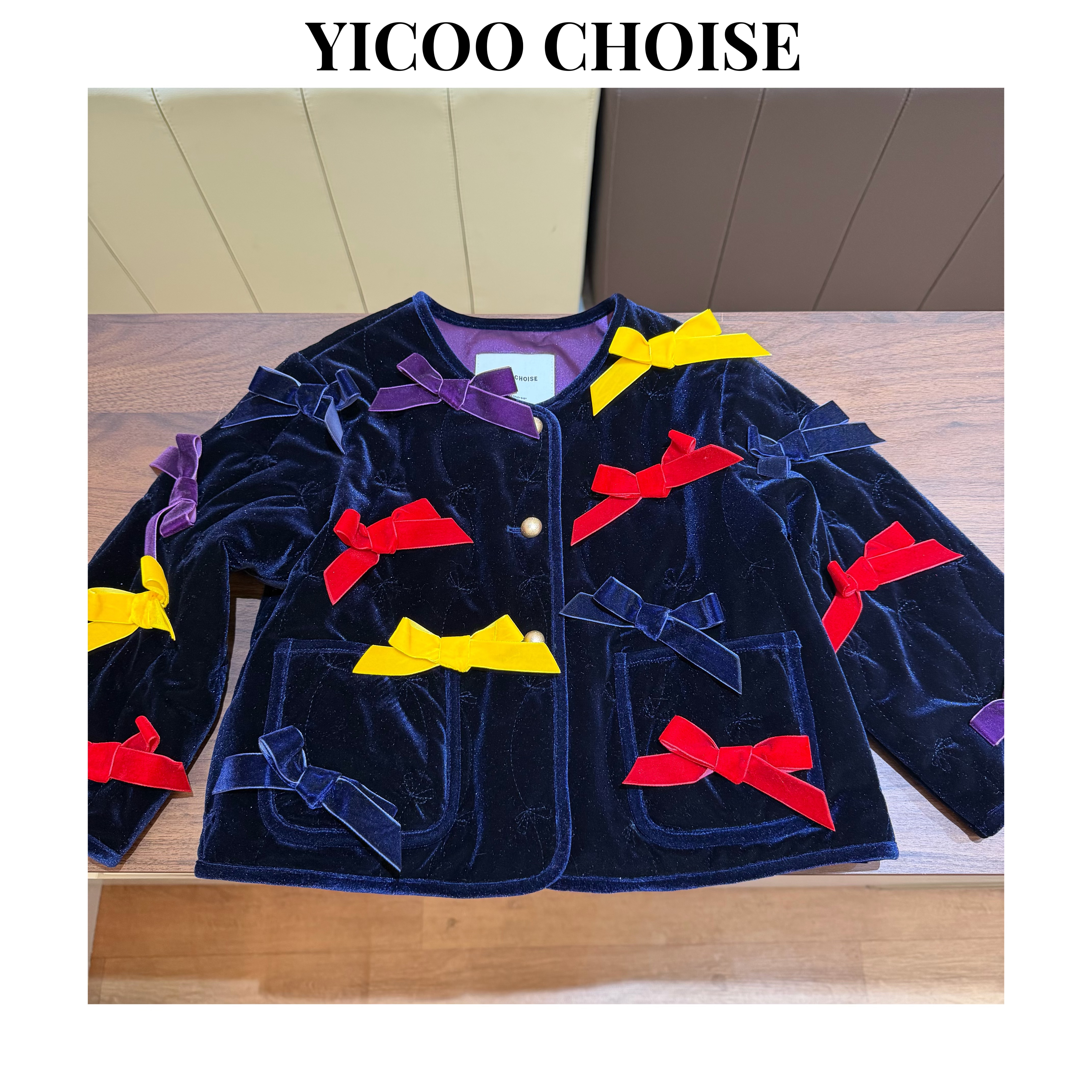 YICOO【大小姐】  小众进口绣花丝绒手工夹棉外套YC257444儿童时尚