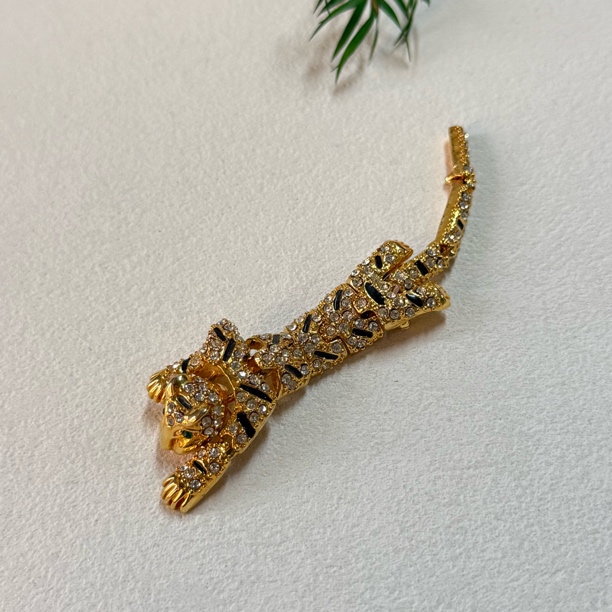 铜合金合成锆石胸针 【六六中古】孤品复古豹子造型胸针te4027