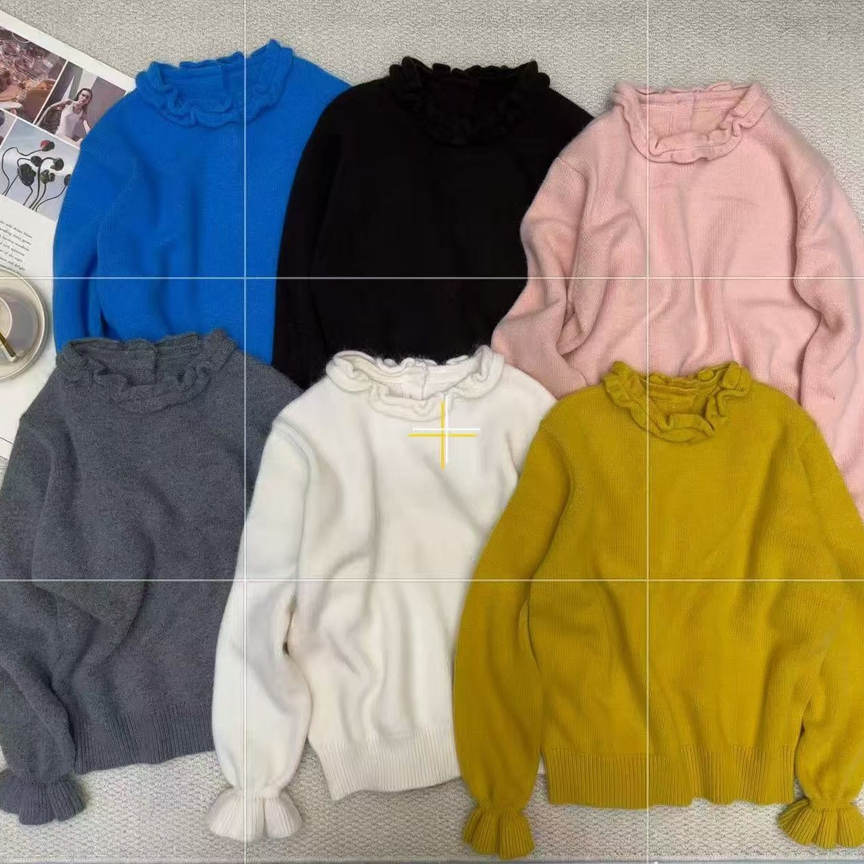 实体直播间荷叶边立体花链接上衣衬衫毛衣百搭长袖