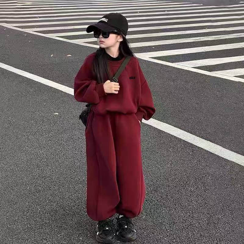 女童卫衣套装春秋冬2025新款女孩大童运动秋装儿童洋气加绒两件套