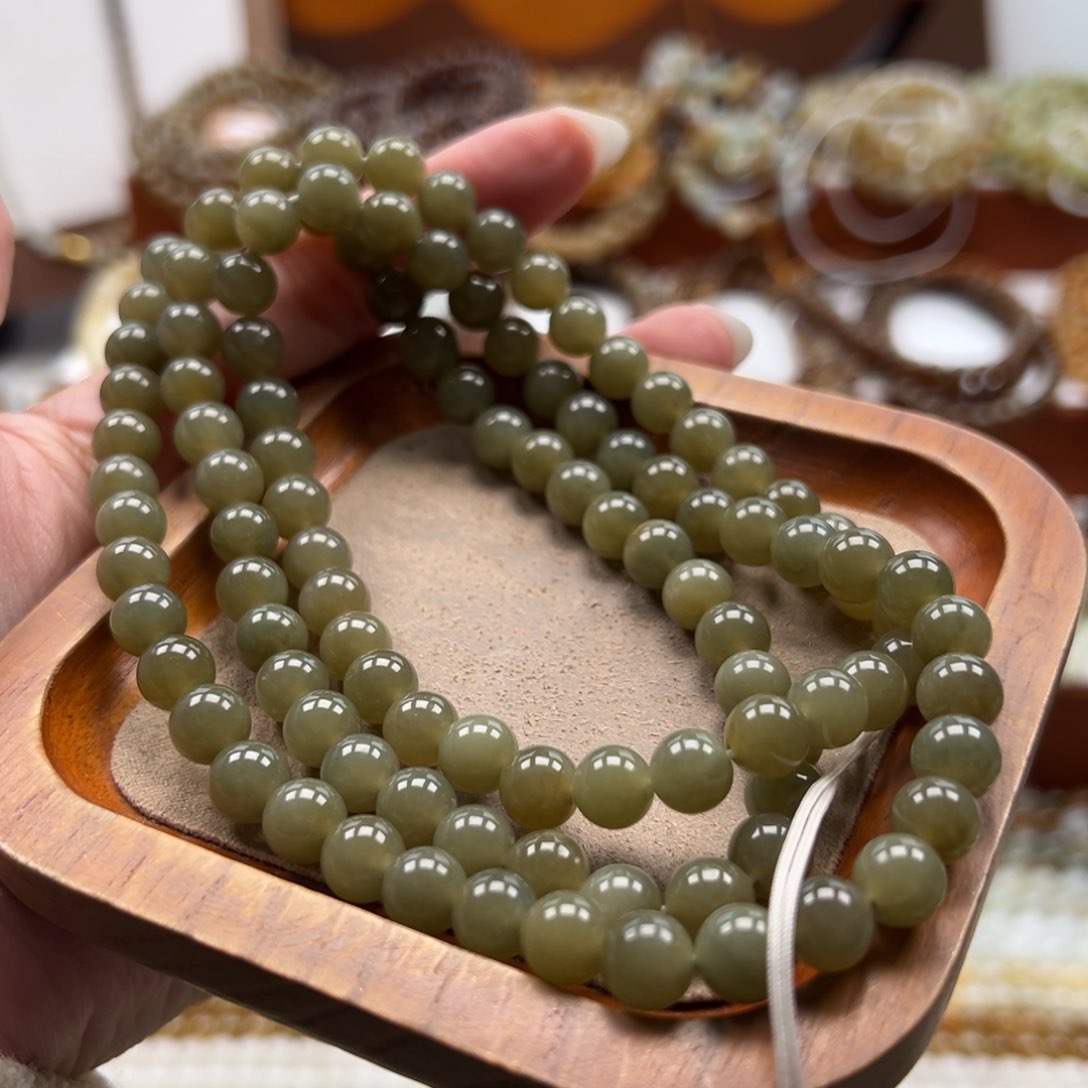 毛衣链未镶嵌和田玉珠串8mm