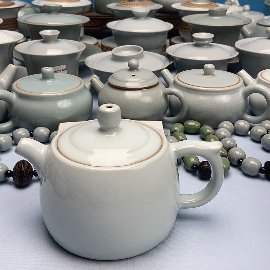 杯微微瑕月白釉井栏壶原矿原釉原产地