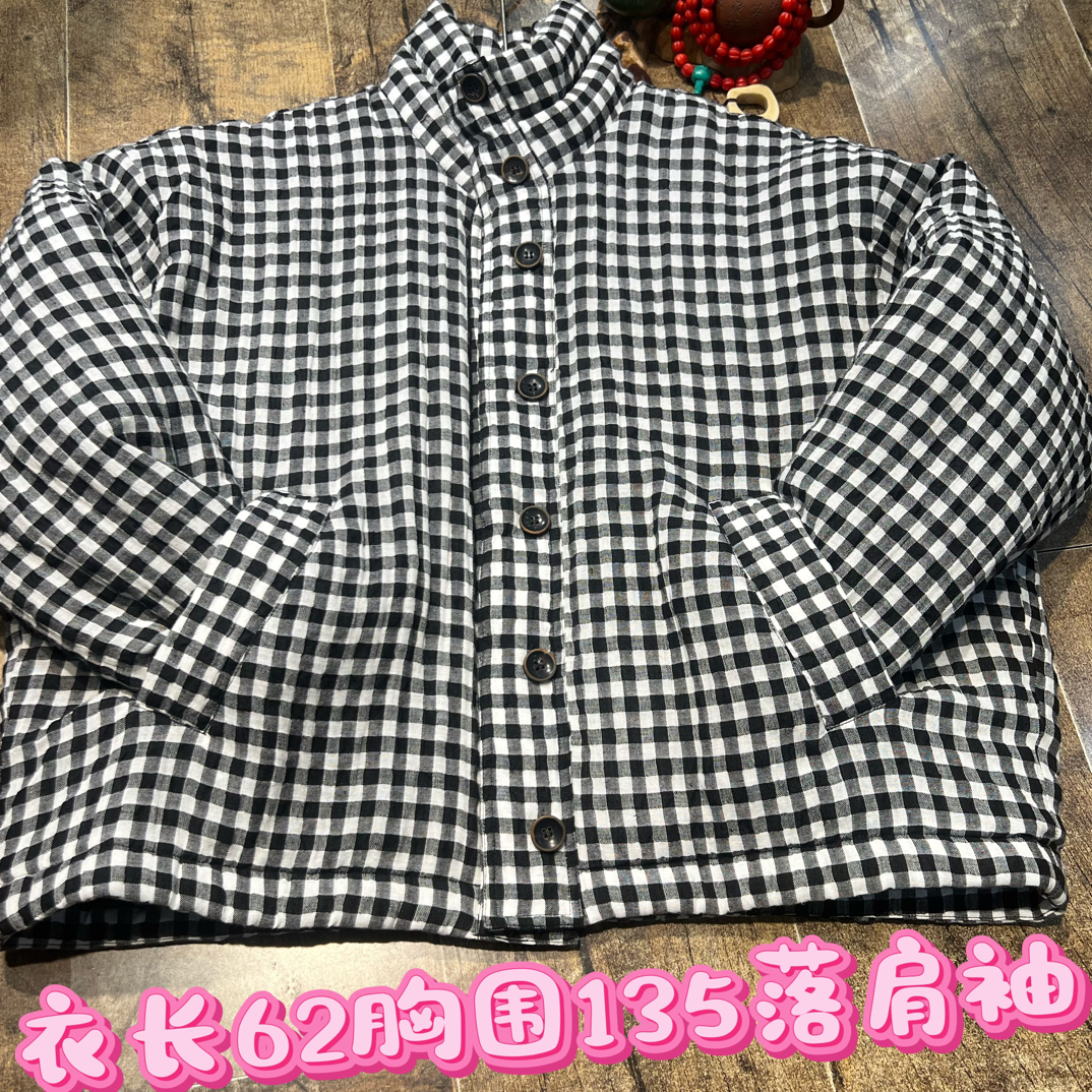 哪边 山间6987日系宽松休闲舒适时尚保暖大方亚麻棉格子棉外套