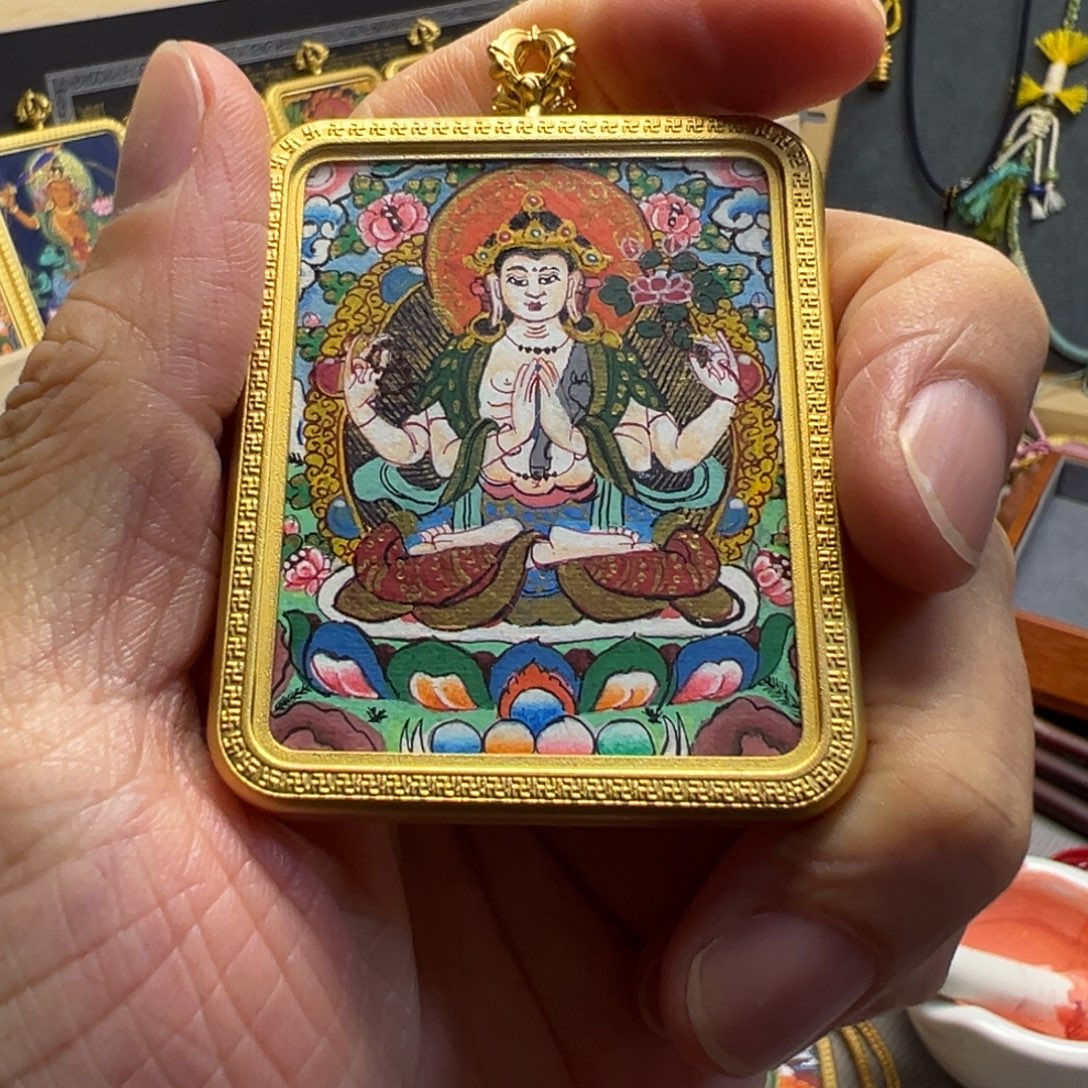 吊坠纯手绘四壁观观唐卡