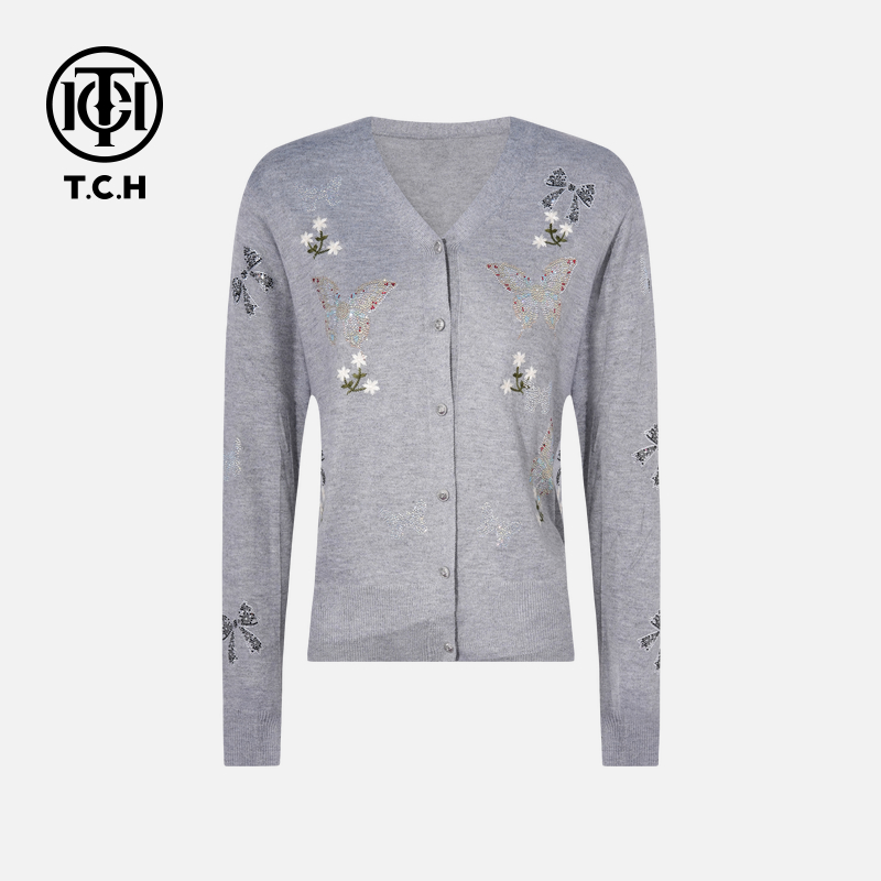 TCH私服烫钻工艺新时尚淑女百搭新潮流针织衫T75C43E1009轻奢tch