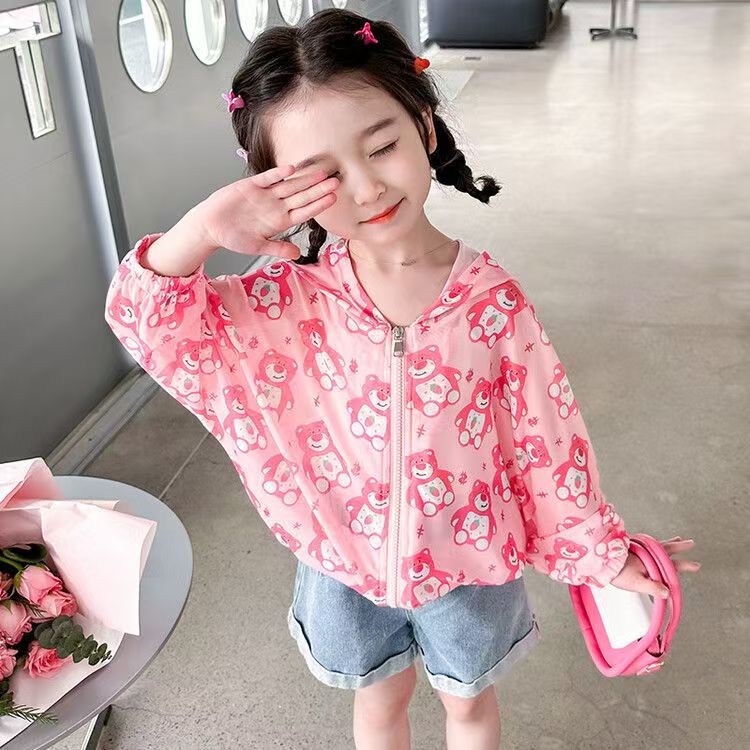 CC11女童夏季洋气粉色草莓熊防晒衣外套