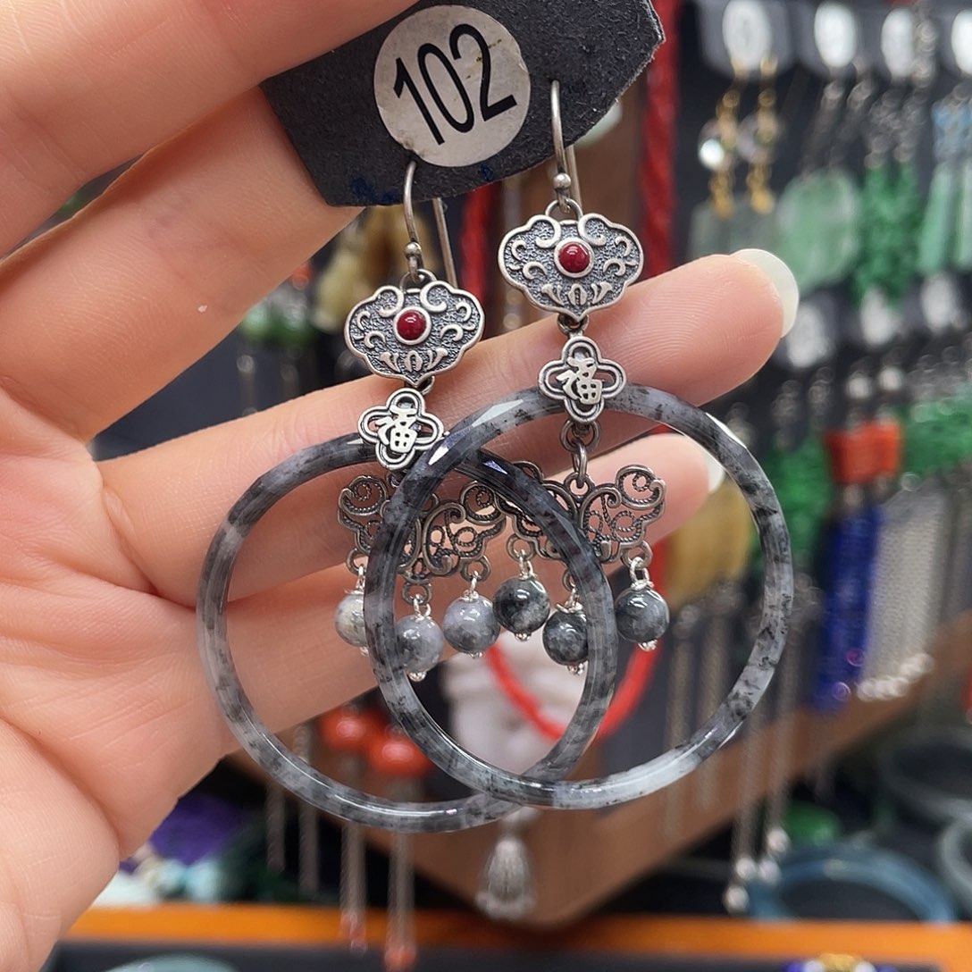 翡翠耳饰银S925镶嵌秘****）479gbnjjjj