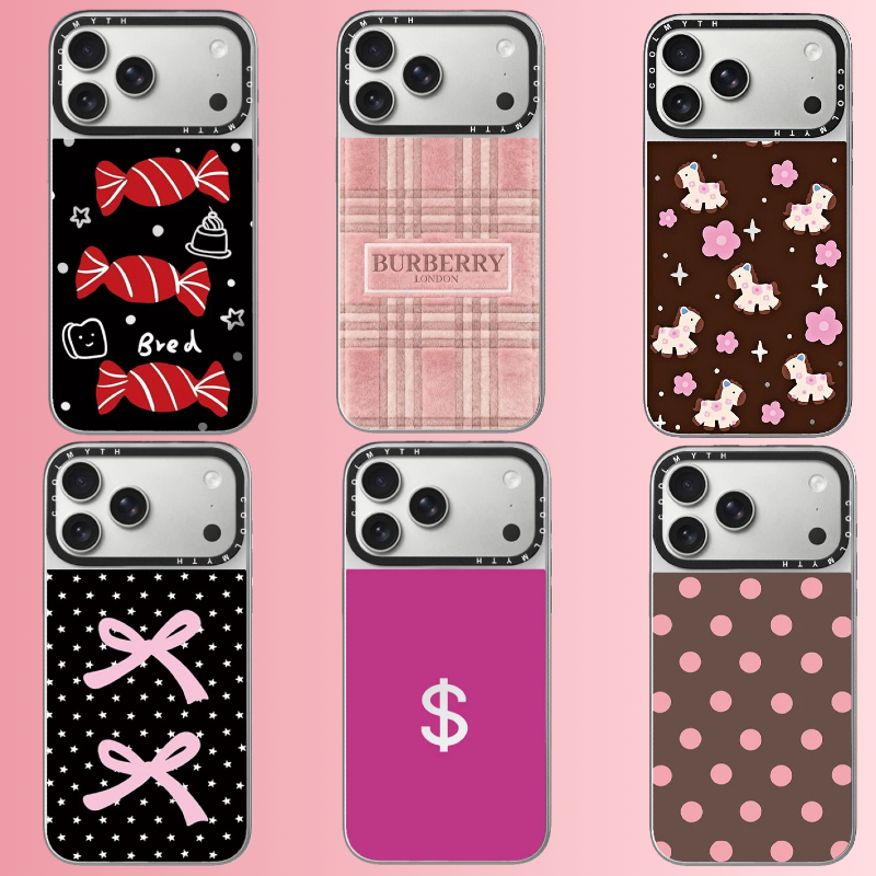 银框磁吸财气满格适用苹果17ProMax粉色镜面蝴蝶结磨砂手机保护壳