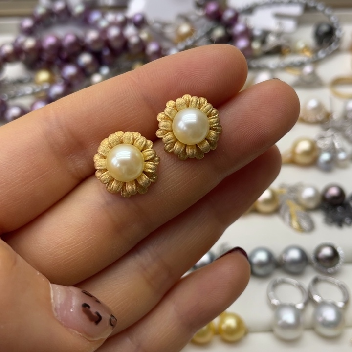 海水珍珠耳饰银S925镶嵌