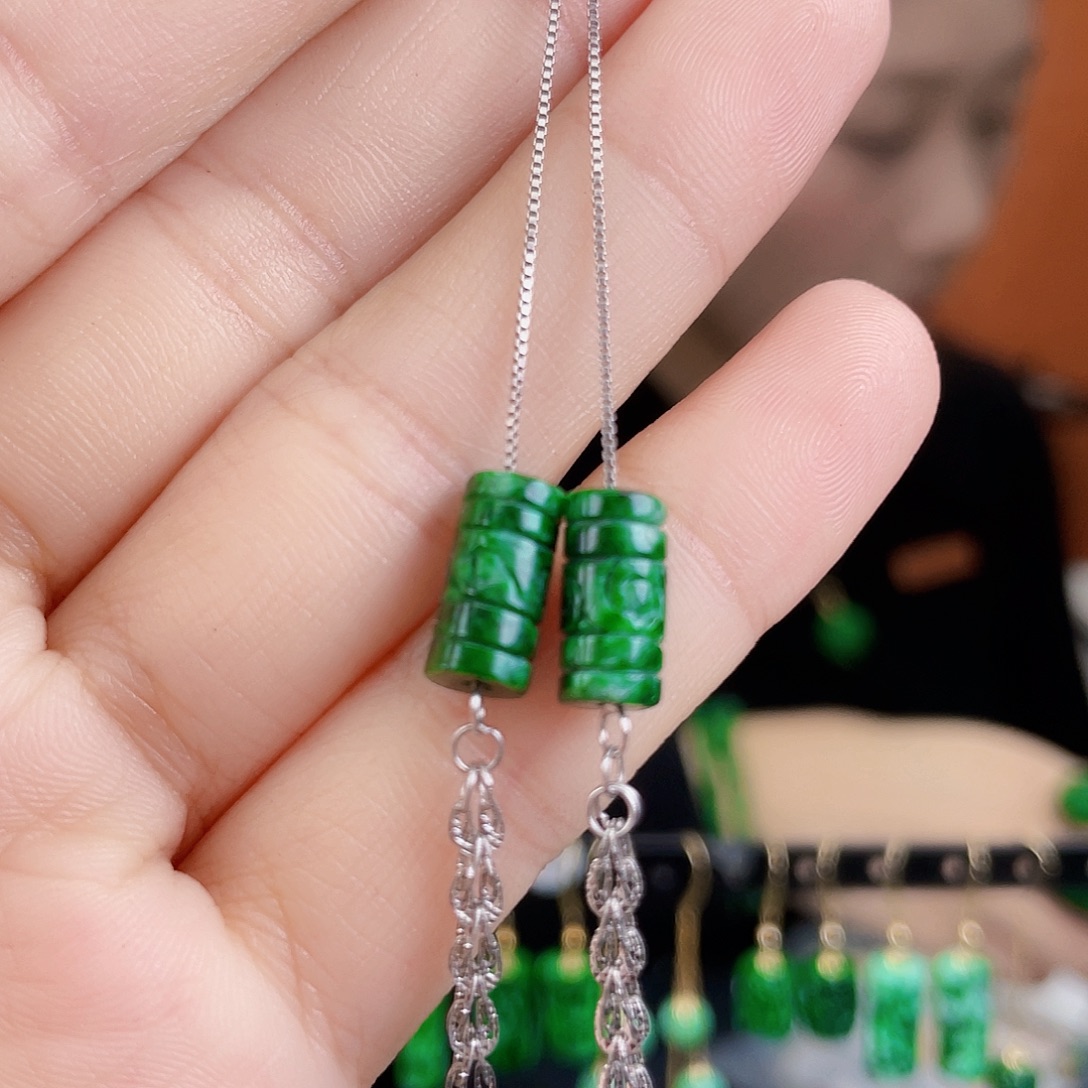 翡翠银S925镶嵌耳饰