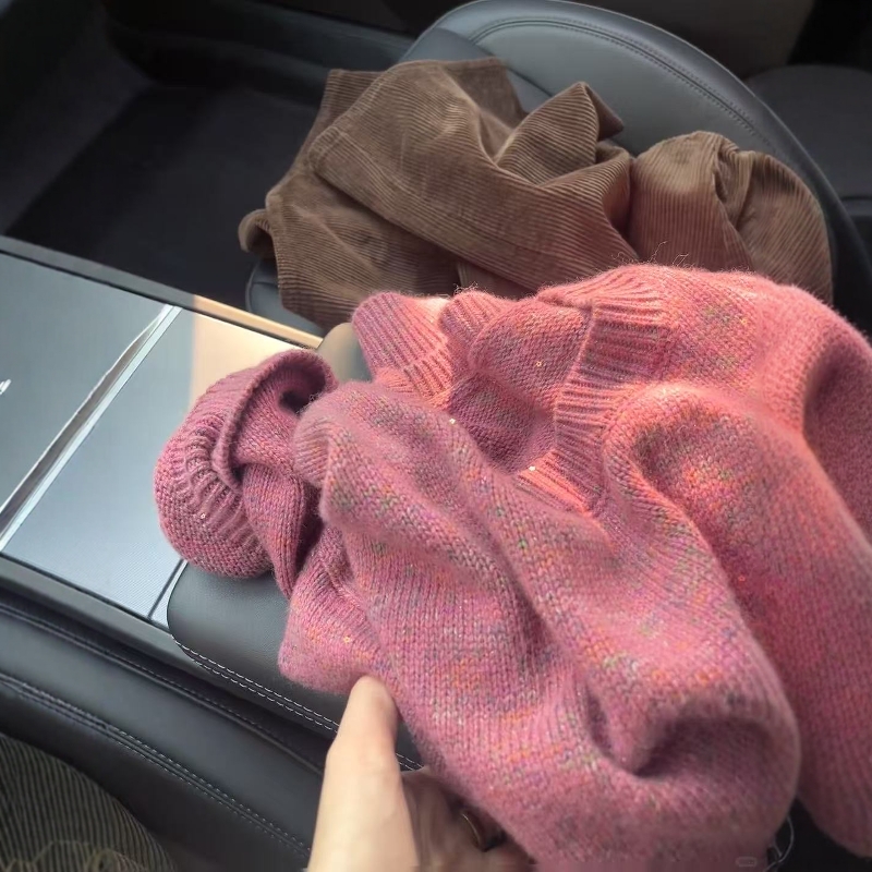 韩系漂亮温柔彩织毛衣女2025秋冬新款宽松百搭气质圆领针织衫ins