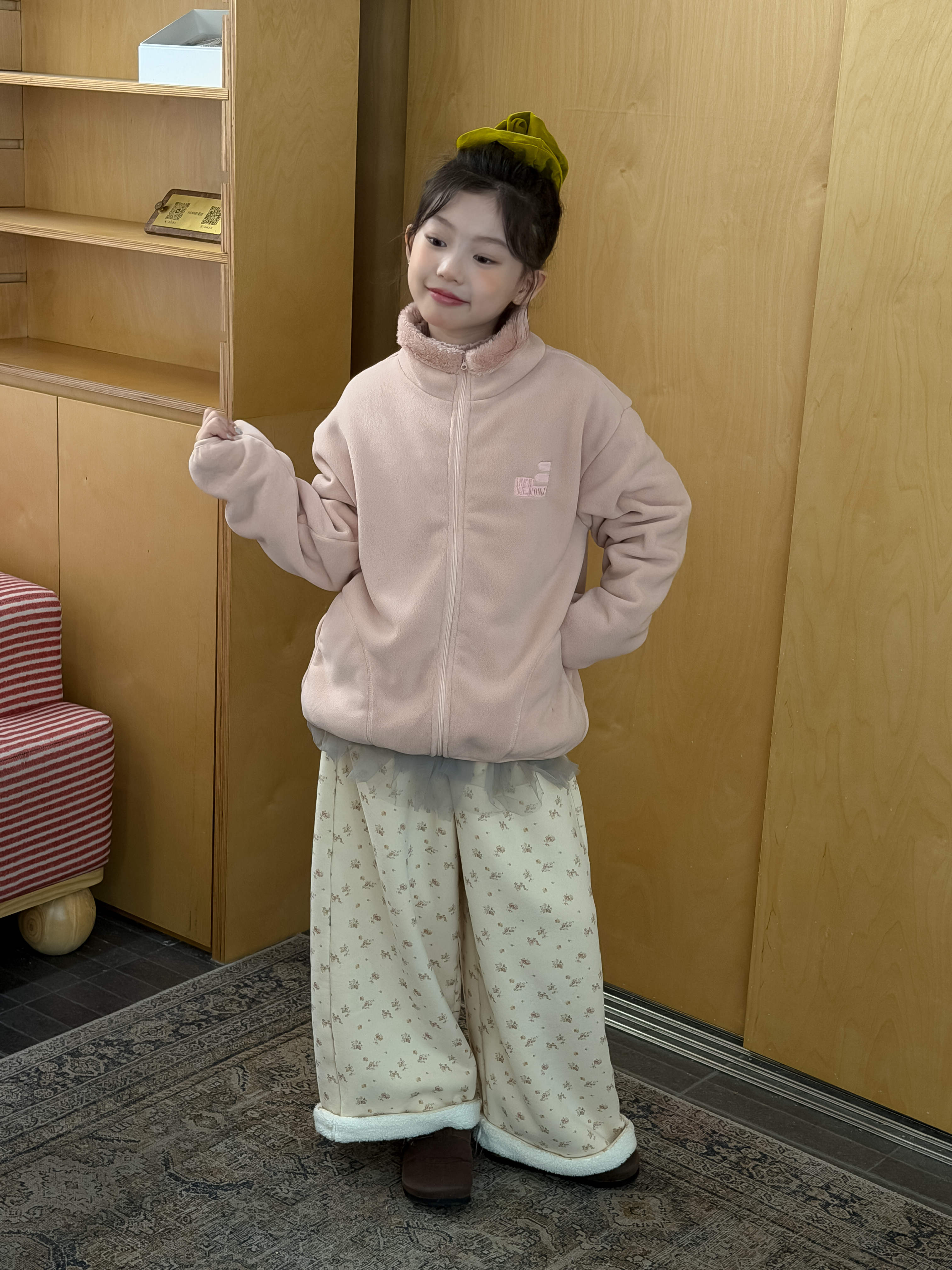 LJ-72070-柠檬酱童装女童2025冬季新款翻边针织裤
