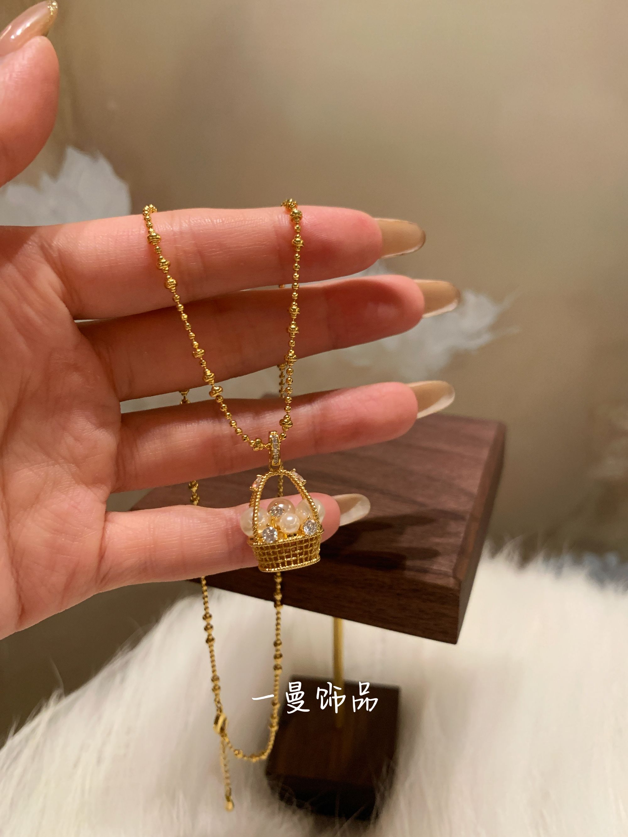 铜合金仿珍珠吊坠 精致爆米花小篮子吊坠项链MZ3801