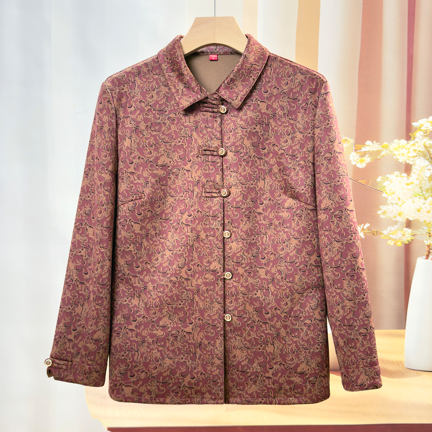 中老年人秋装女长袖衬衫婆婆妈妈春秋天国风翻领衬衣薄外套老太太