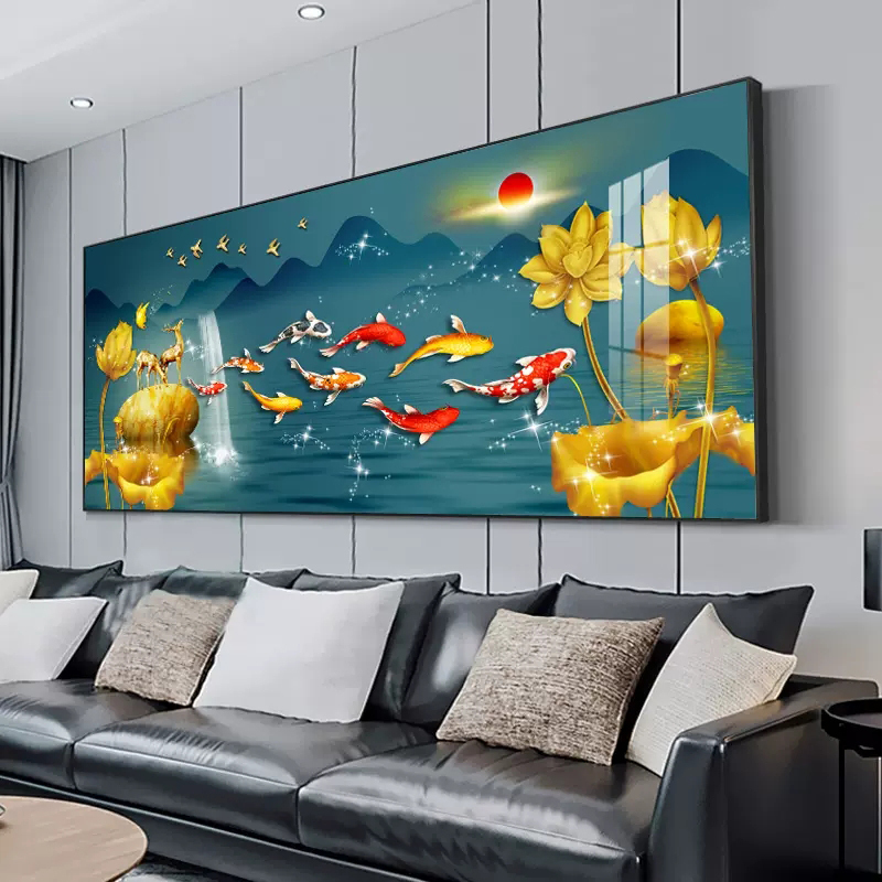 九鱼图客厅钻石画满钻新款大气招财新中式手工水晶钻十字绣钻石绣