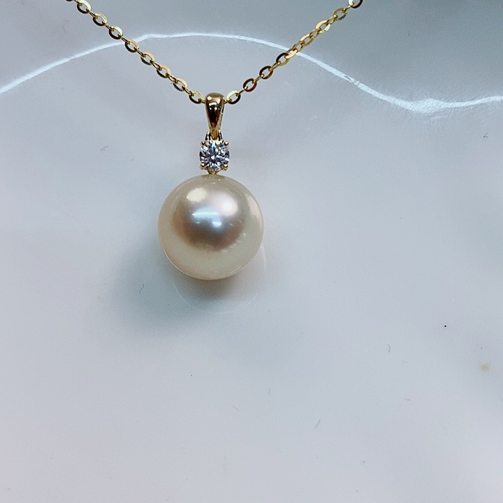 海水珍珠吊坠(不含链)18K金镶嵌10-11