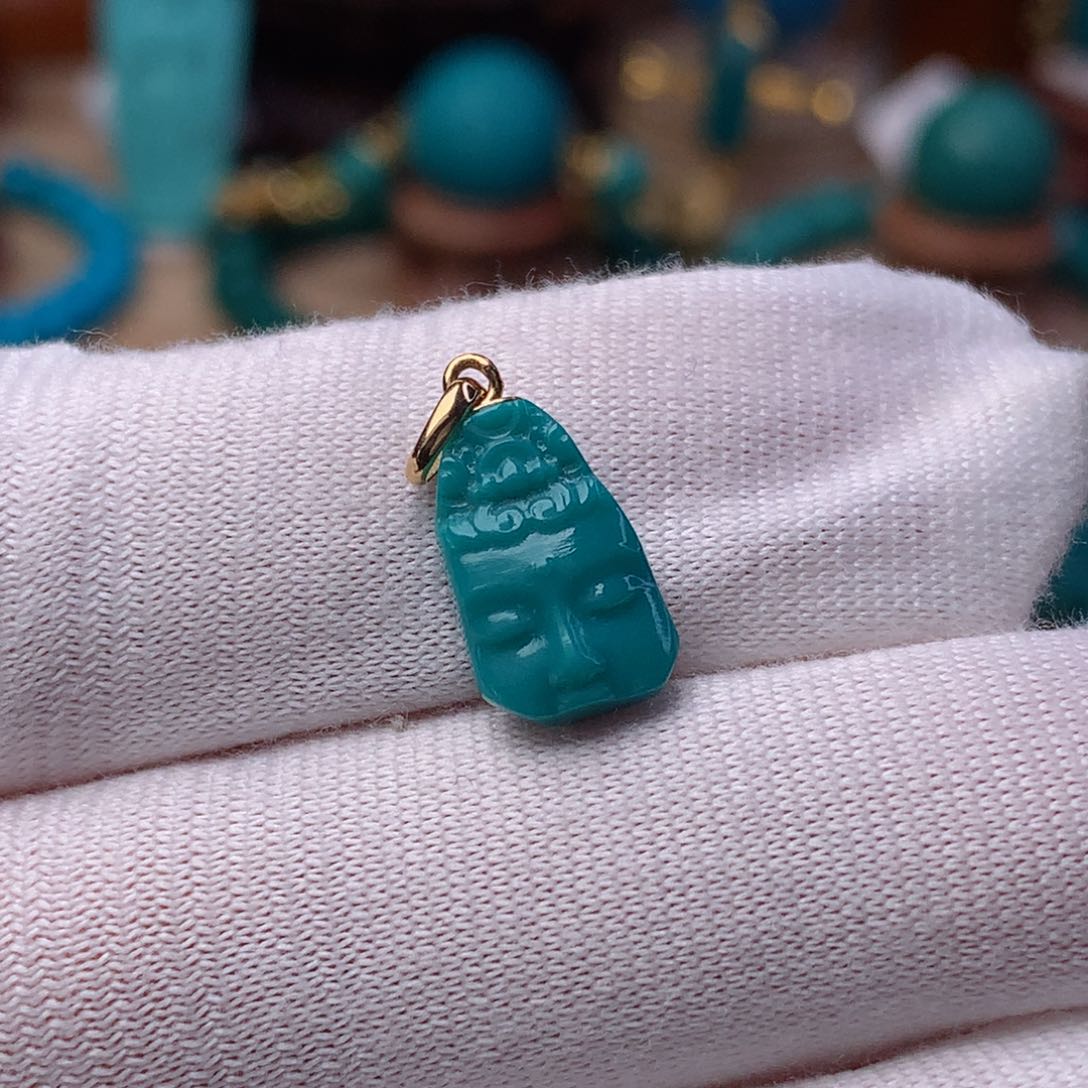 绿松石珠宝奇石未镶嵌残佛挂件