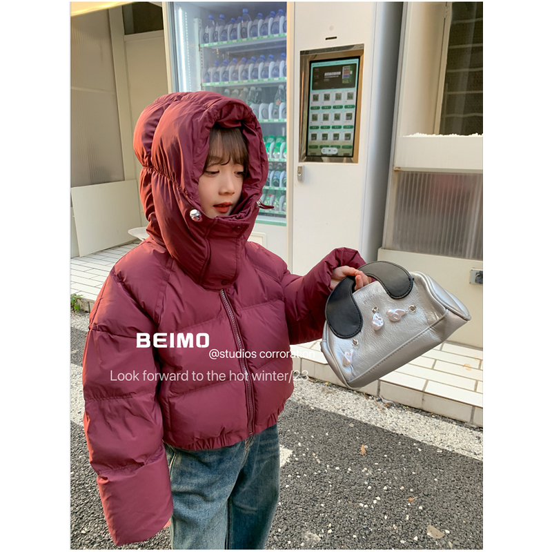 奶油童话云朵帽 两粒扣韩版连帽加厚保暖冬季男女童羽绒服