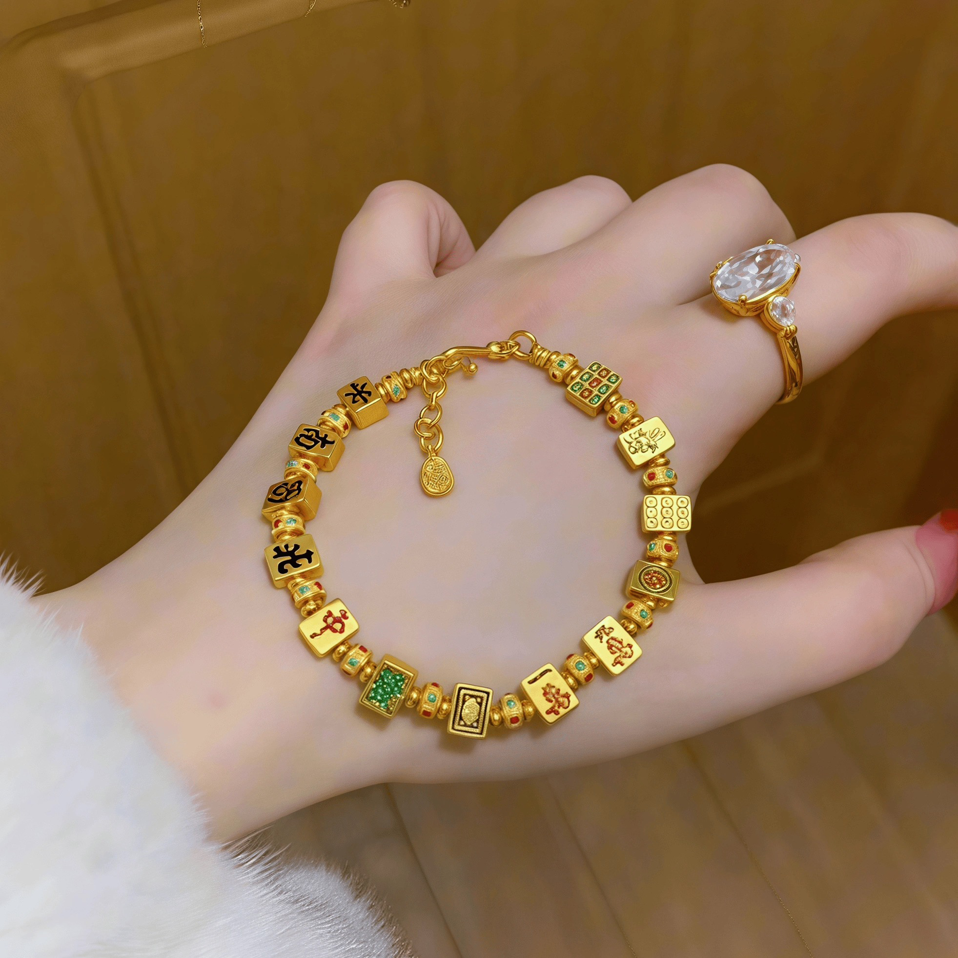 足银手链 把把胡牌麻将手链足银999金色杠上开花十三幺送女友礼物