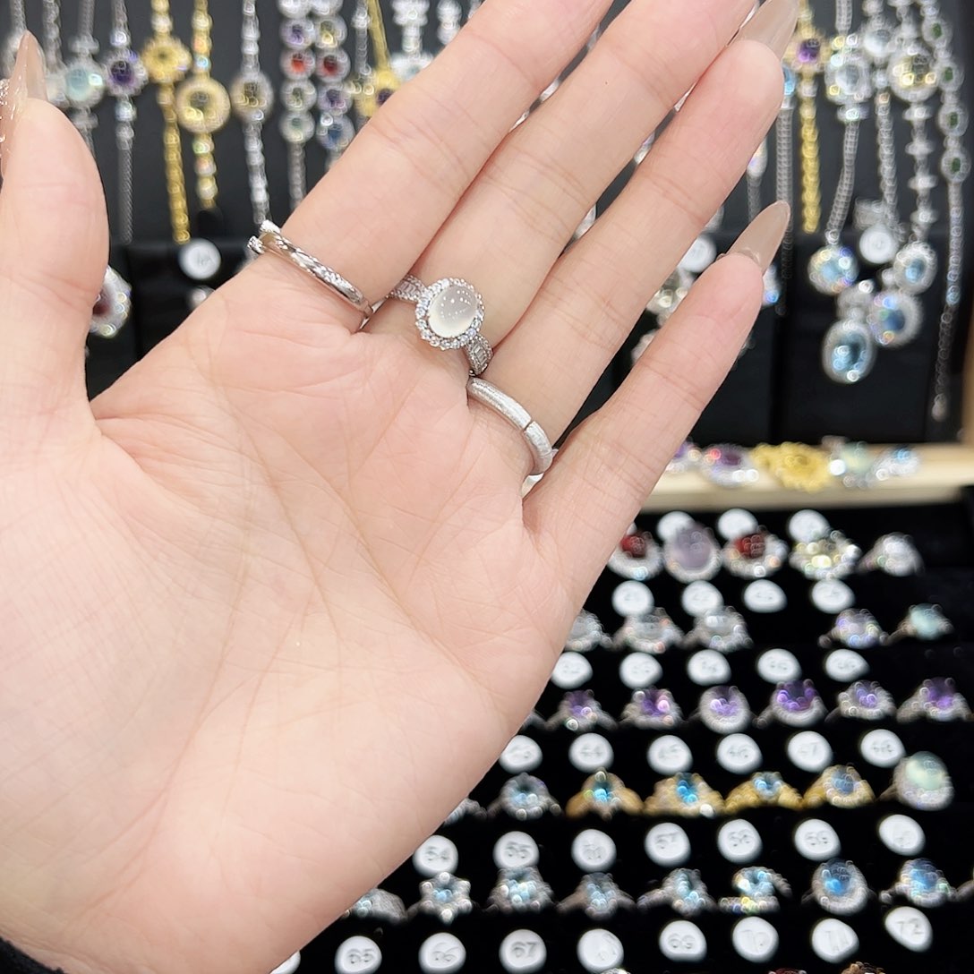 蛇纹石玉戒指银S925镶嵌天然