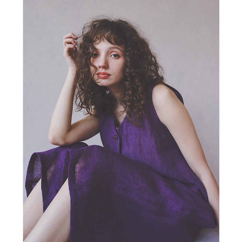 紫提野莓·100%亚麻透气家居服显白原创复古风背心八分裤睡衣套装